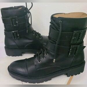 Jessica Simpson Black Moto Boots with Buckle Accents